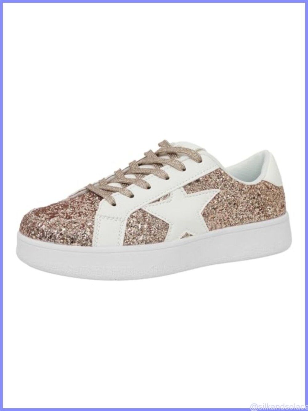 Star Design Platform Sneakers Women Comfortable Cushioned Lace Up Glitter Party